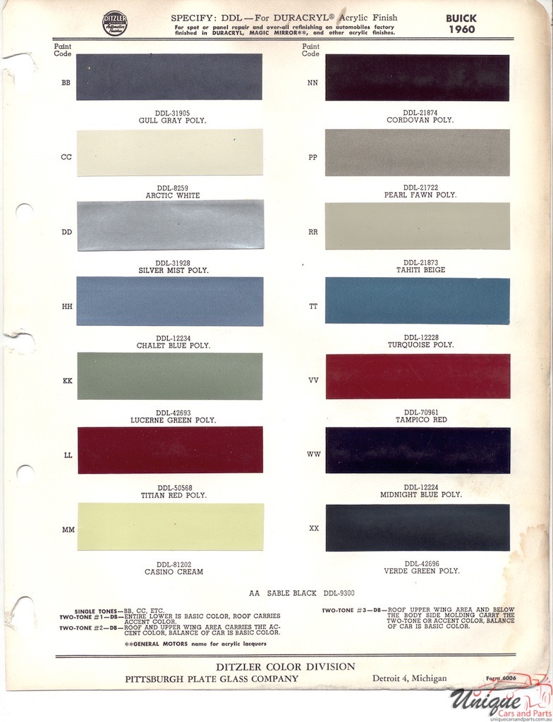 1960 Buick Paint Charts PPG 1